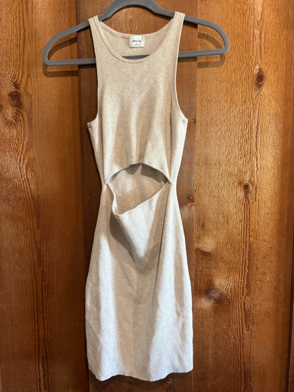 Aritzia Wilfred Free Beige Ribbed Cut-Out Tank Mini Dress Medium